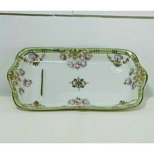 Vintage Nippon Pin Tray Dish Hand Painted Porcelain Floral Gold Trim Holder
